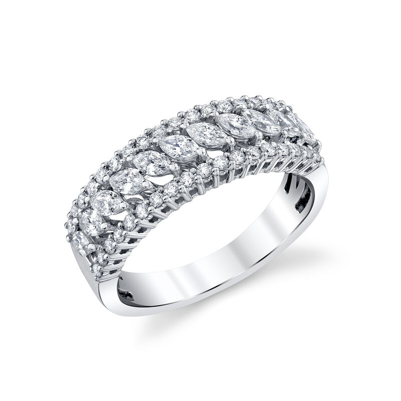 Marquise and Round Natural Diamond Multi Row Anniversary Band in 14k White Gold image number null